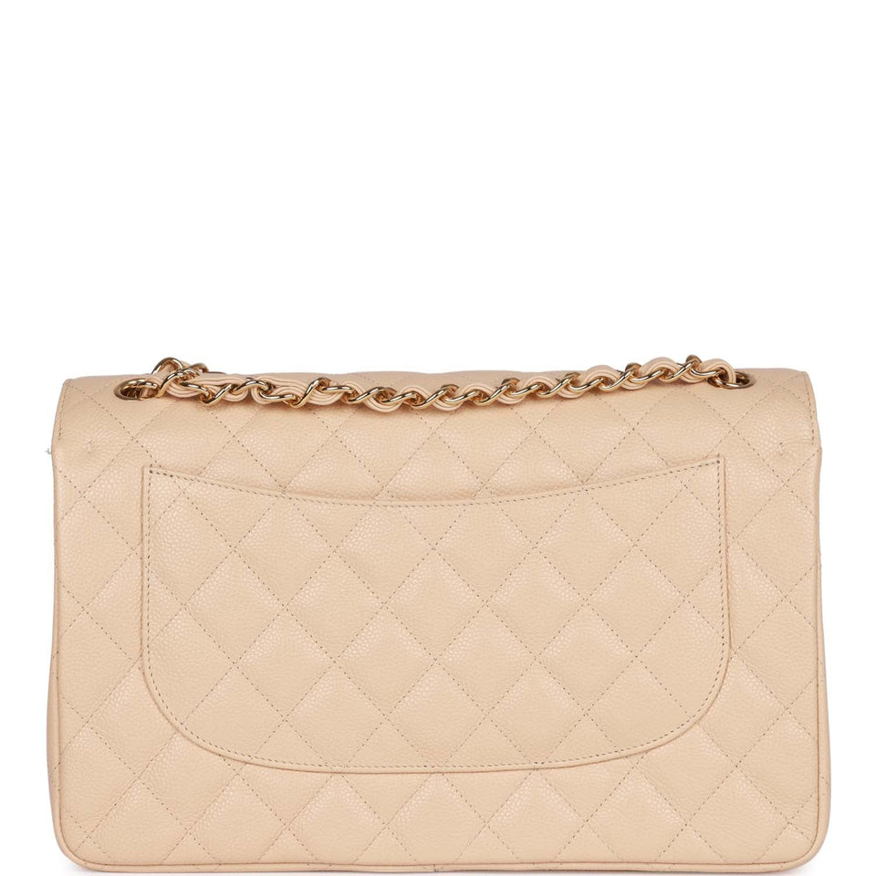 Chanel Jumbo Classic Double Flap Bag Beige Caviar Gold Hardware
