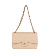 Chanel Jumbo Classic Double Flap Bag Beige Caviar Gold Hardware