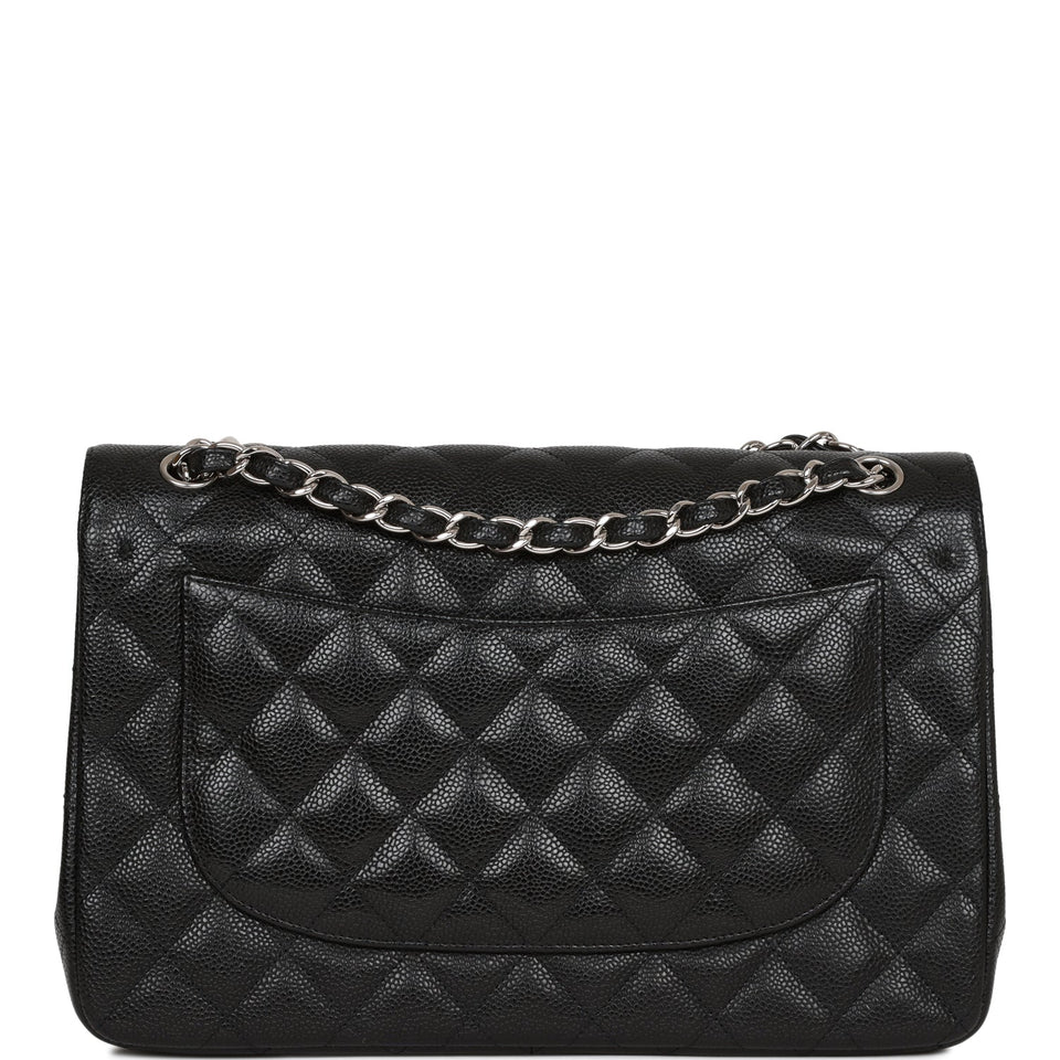 Chanel Jumbo Classic Double Flap Bag Black Caviar Silver Hardware