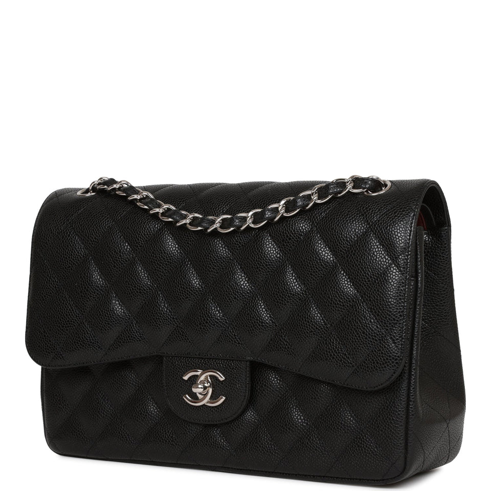 Chanel Jumbo Classic Double Flap Bag Black Caviar Silver Hardware