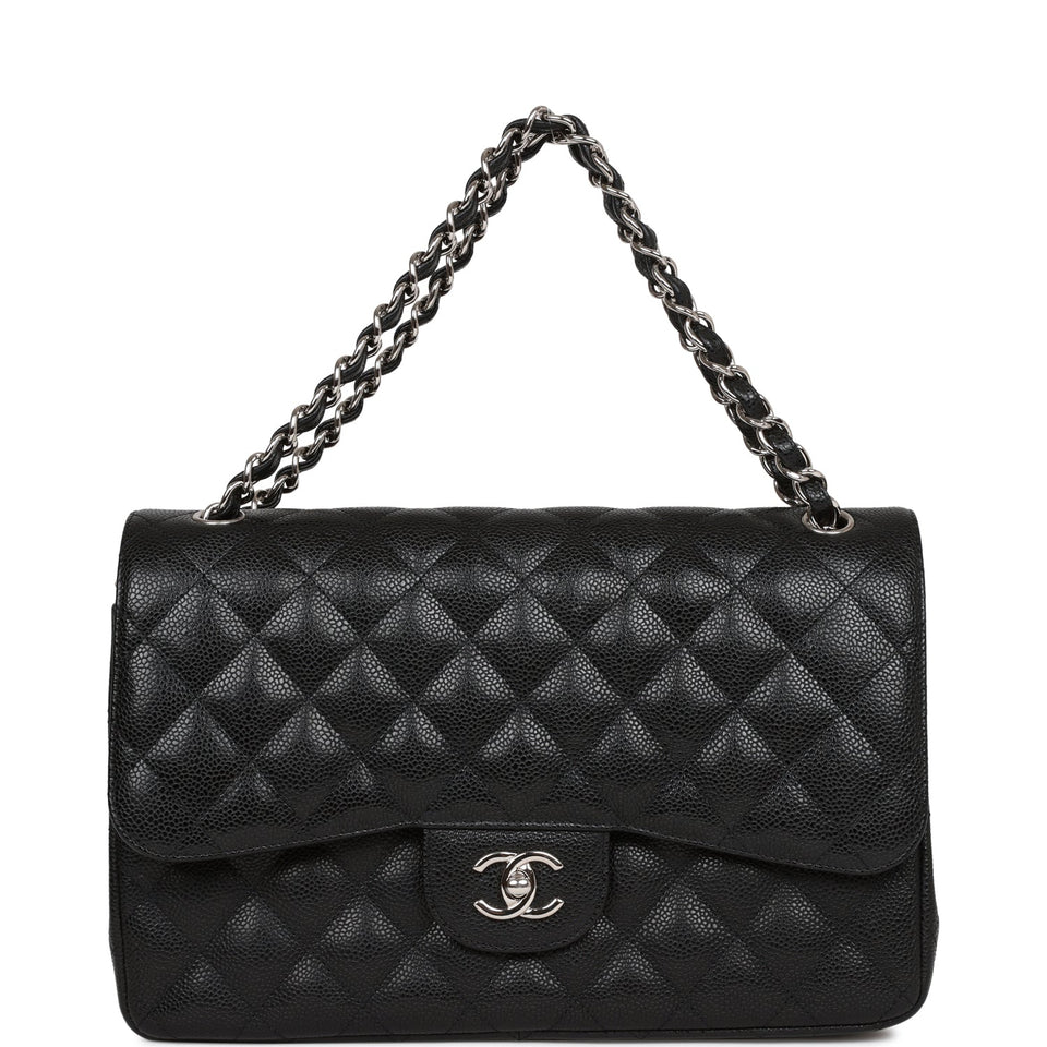 Chanel Jumbo Classic Double Flap Bag Black Caviar Silver Hardware