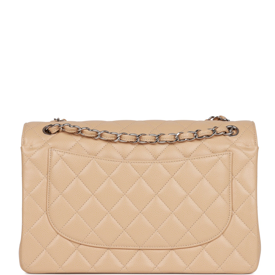 Chanel Jumbo Classic Double Flap Bag Beige Caviar Silver Hardware