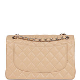 Chanel Jumbo Classic Double Flap Bag Beige Caviar Silver Hardware