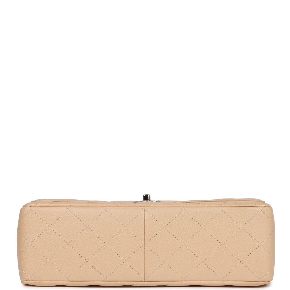 Chanel Jumbo Classic Double Flap Bag Beige Caviar Silver Hardware