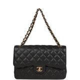 Chanel Jumbo Classic Double Flap Bag Black Caviar Gold Hardware