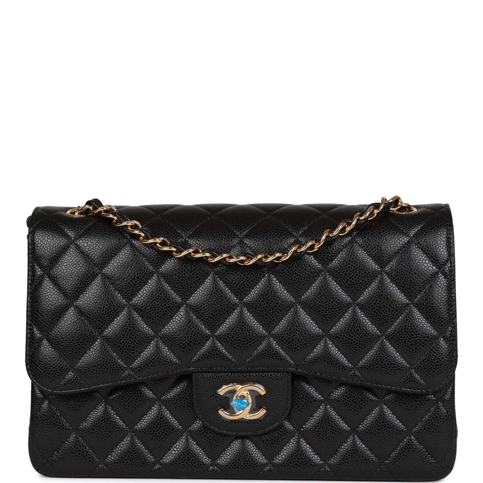 Chanel Jumbo Classic Double Flap Bag Black Caviar Gold Hardware