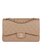 Chanel Jumbo Classic Double Flap Bag Dark Beige Caviar Gold Hardware