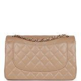 Chanel Jumbo Classic Double Flap Bag Dark Beige Caviar Gold Hardware