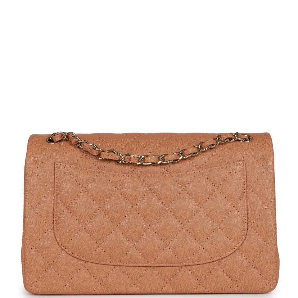 Chanel Jumbo Classic Double Flap Bag Dark Beige Caviar Gold Hardware