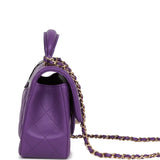 Chanel Mini Rectangular Flap with Top Handle Purple Lambskin Light Gold Hardware