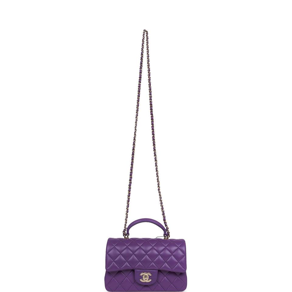 Chanel Mini Rectangular Flap with Top Handle Purple Lambskin Light Gold Hardware
