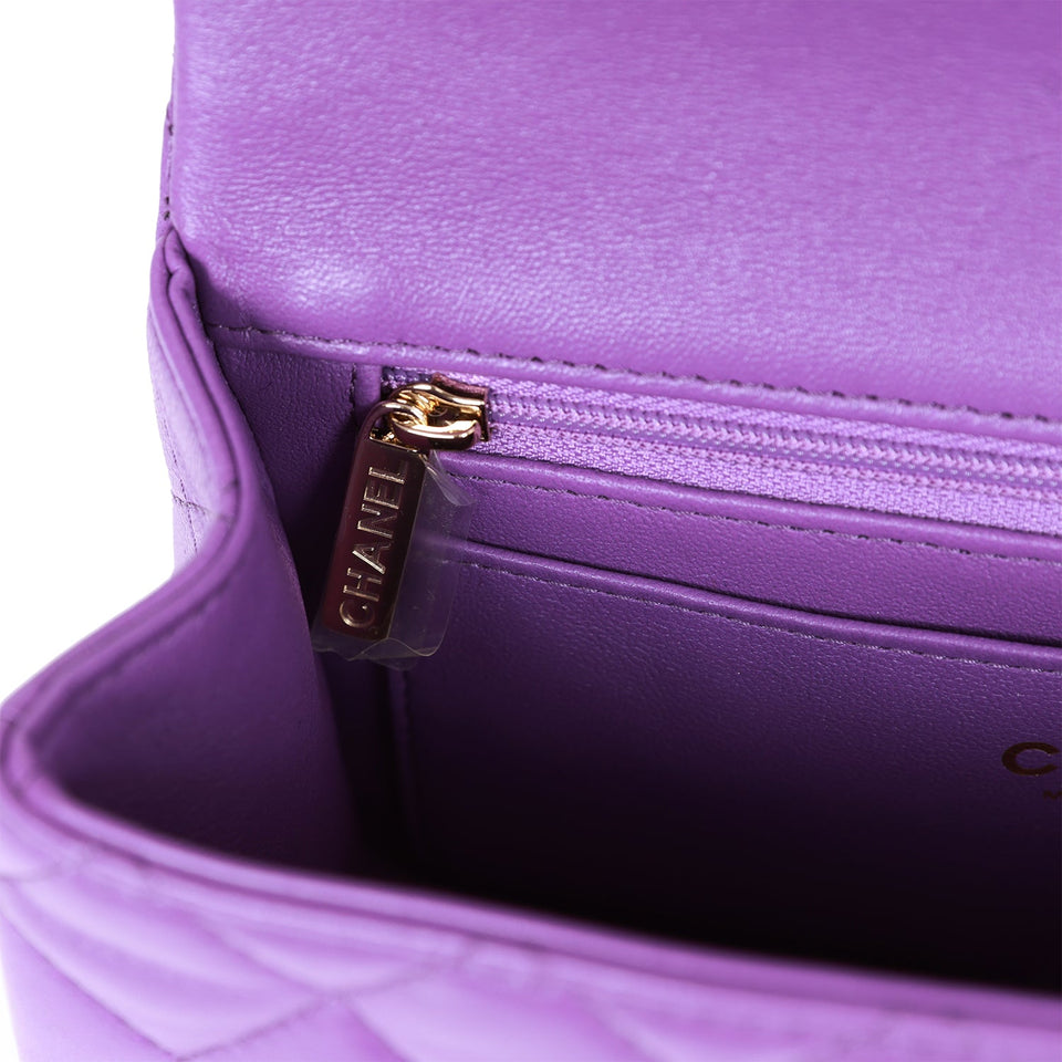 Chanel Mini Rectangular Flap with Top Handle Purple Lambskin Light Gold Hardware
