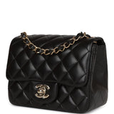 Chanel Mini Square Flap Bag Black Lambskin Light Gold Hardware