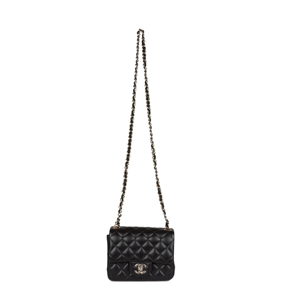 Chanel Mini Square Flap Bag Black Lambskin Light Gold Hardware