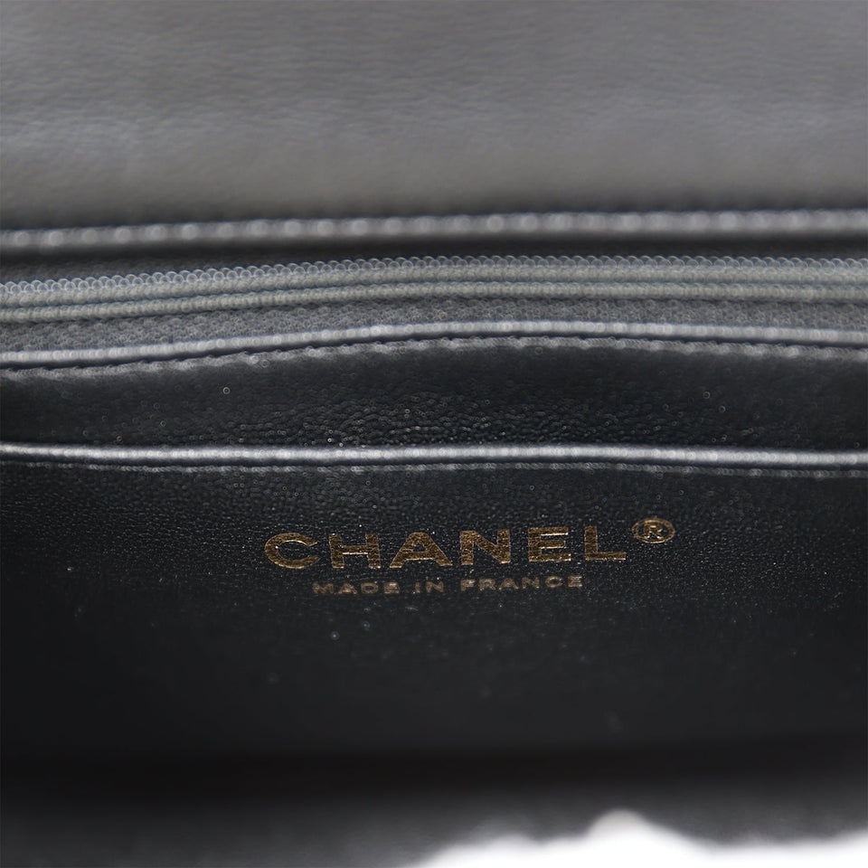 Chanel Monaco Mini Square Flap Bag Black Lambskin Light Gold Hardware