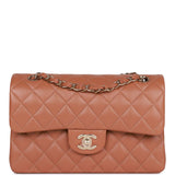Chanel Small Classic Double Flap Bag Caramel Brown Lambskin Light Gold Hardware