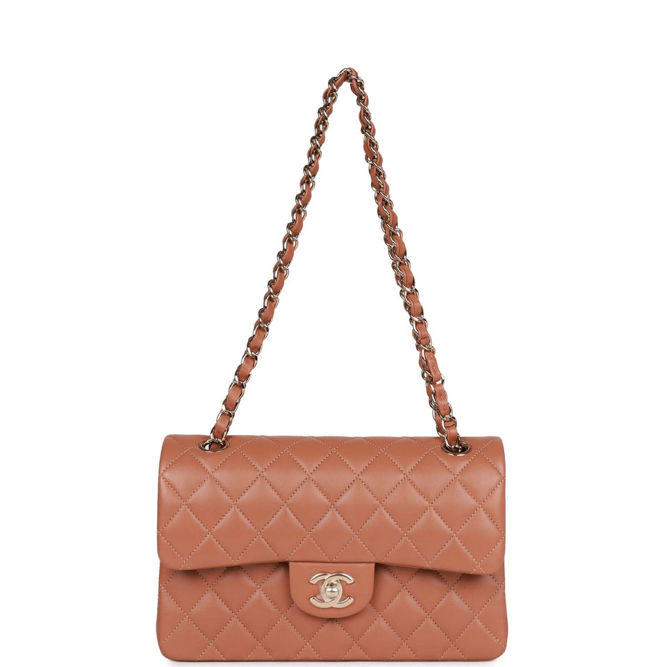 Chanel Small Classic Double Flap Bag Caramel Brown Lambskin Light Gold Hardware