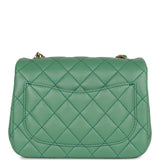 Chanel Pearl Crush Mini Square Flap Bag Dark Green Lambskin Antique Gold Hardware