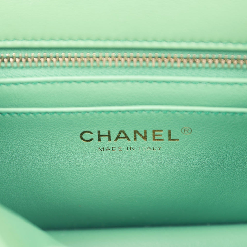 Chanel Pearl Crush Mini Square Flap Bag Dark Green Lambskin Antique Gold Hardware