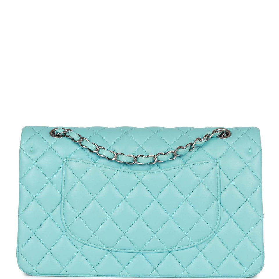 Chanel Medium Classic Double Flap Bag Blue Lambskin Silver Hardware