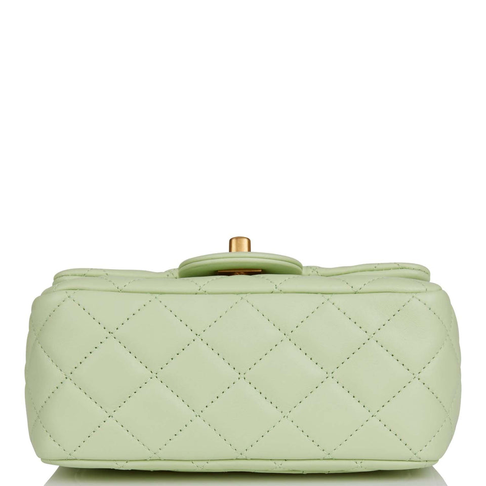 Chanel Pearl Crush Mini Square Flap Bag Light Green Lambskin Antique Gold Hardware