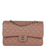 Chanel Medium Classic Double Flap Bag Beige Caviar Silver Hardware