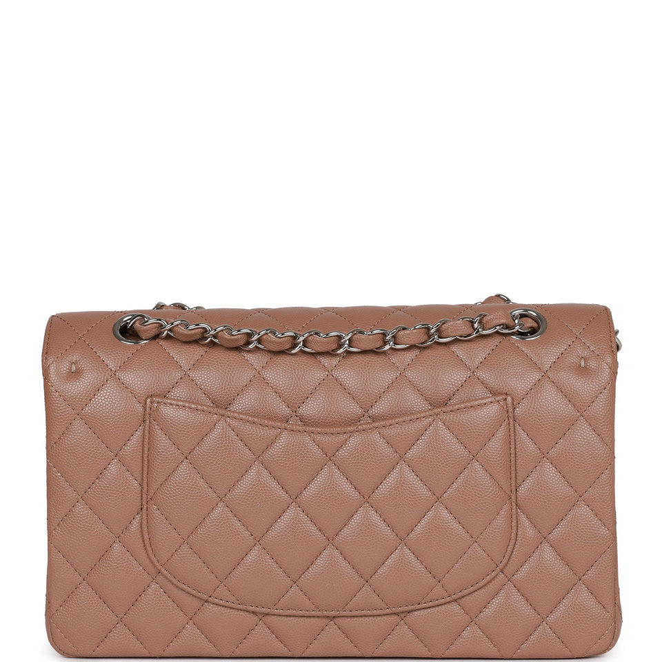 Chanel Medium Classic Double Flap Bag Beige Caviar Silver Hardware