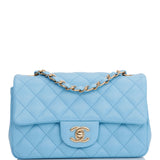 Chanel Mini Rectangular Flap Bag Blue Lambskin Light Gold Hardware