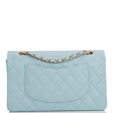 Chanel Medium Classic Double Flap Bag Blue Quilted Caviar Light Gold Hardware