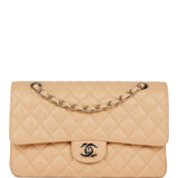 Chanel Medium Classic Double Flap Bag Beige Caviar Silver Hardware
