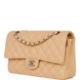 Chanel Medium Classic Double Flap Bag Beige Caviar Silver Hardware