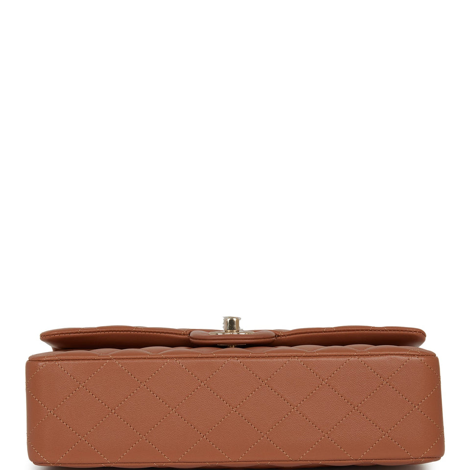 Chanel Medium Classic Double Flap Bag Caramel Lambskin Light Gold Hardware