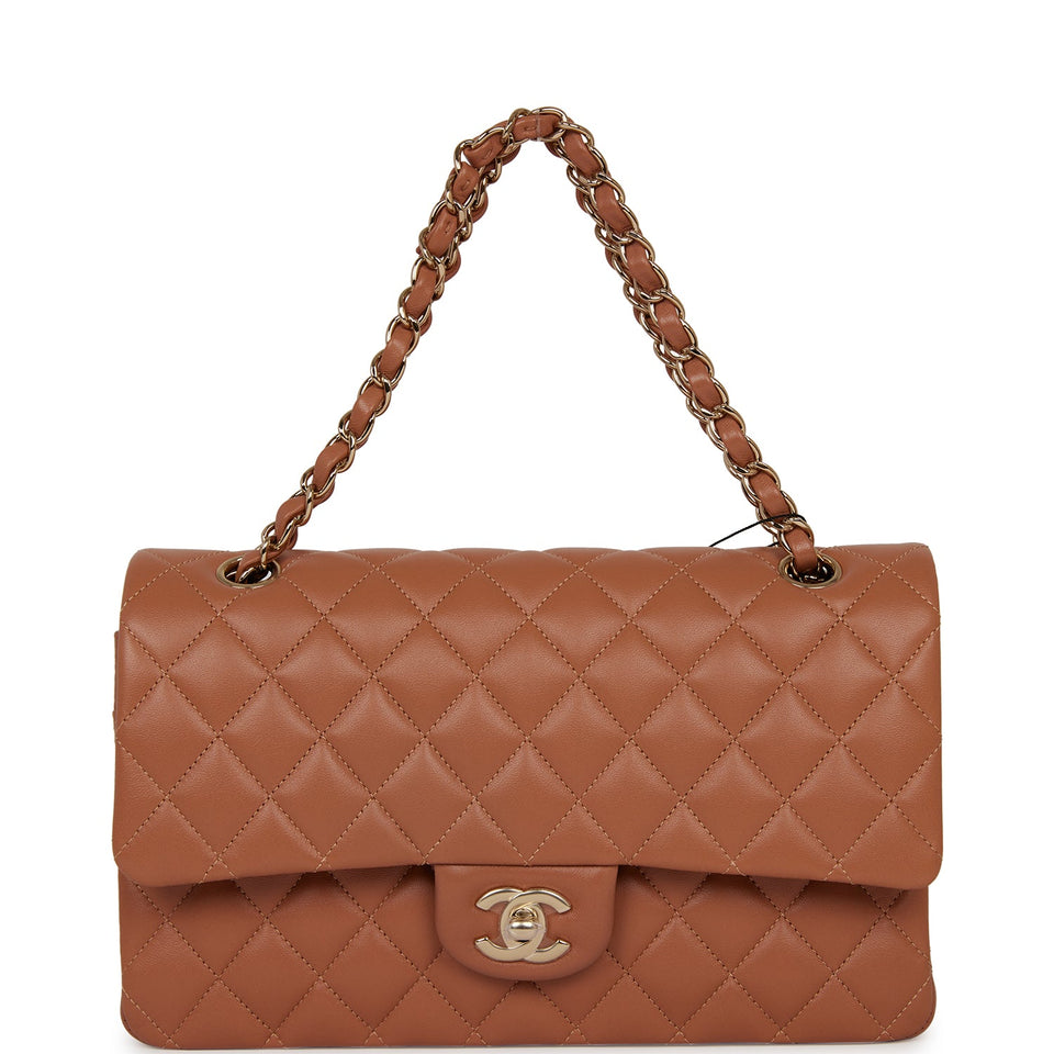 Chanel Medium Classic Double Flap Bag Caramel Lambskin Light Gold Hardware