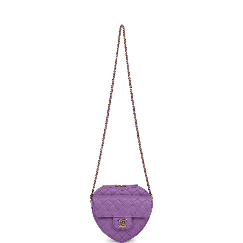 Chanel CC In Love Large Heart Bag Purple Lambskin Light Gold Hardware