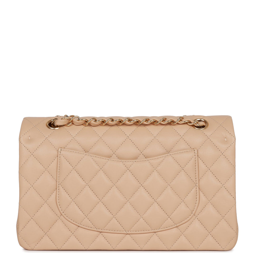 Chanel Medium Classic Double Flap Bag Beige Lambskin Light Gold Hardware