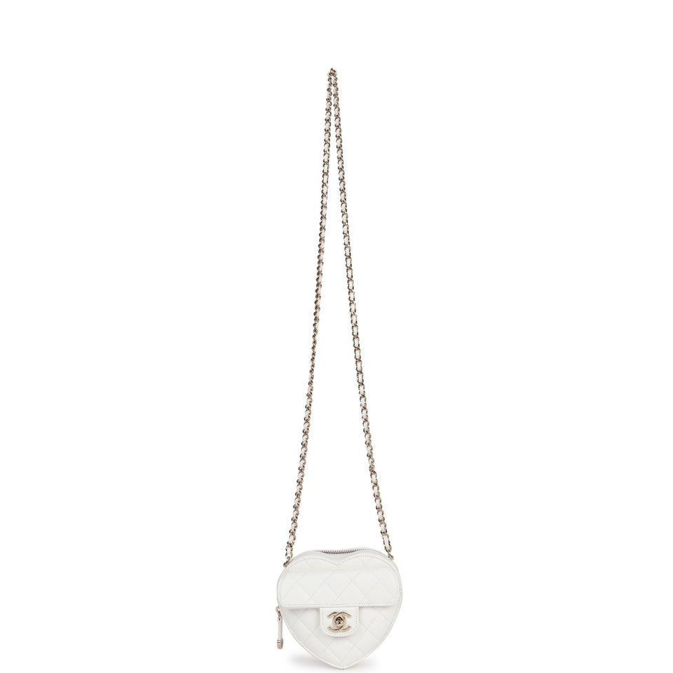 Chanel CC In Love Heart Clutch with Chain White Lambskin Light Gold Hardware