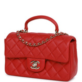 Chanel Mini Rectangular Flap Bag with Top Handle Red Lambskin Light Gold Hardware