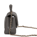 Chanel Mini Rectangular Flap Bag with Top Handle Dark Grey Lambskin Light Gold Hardware