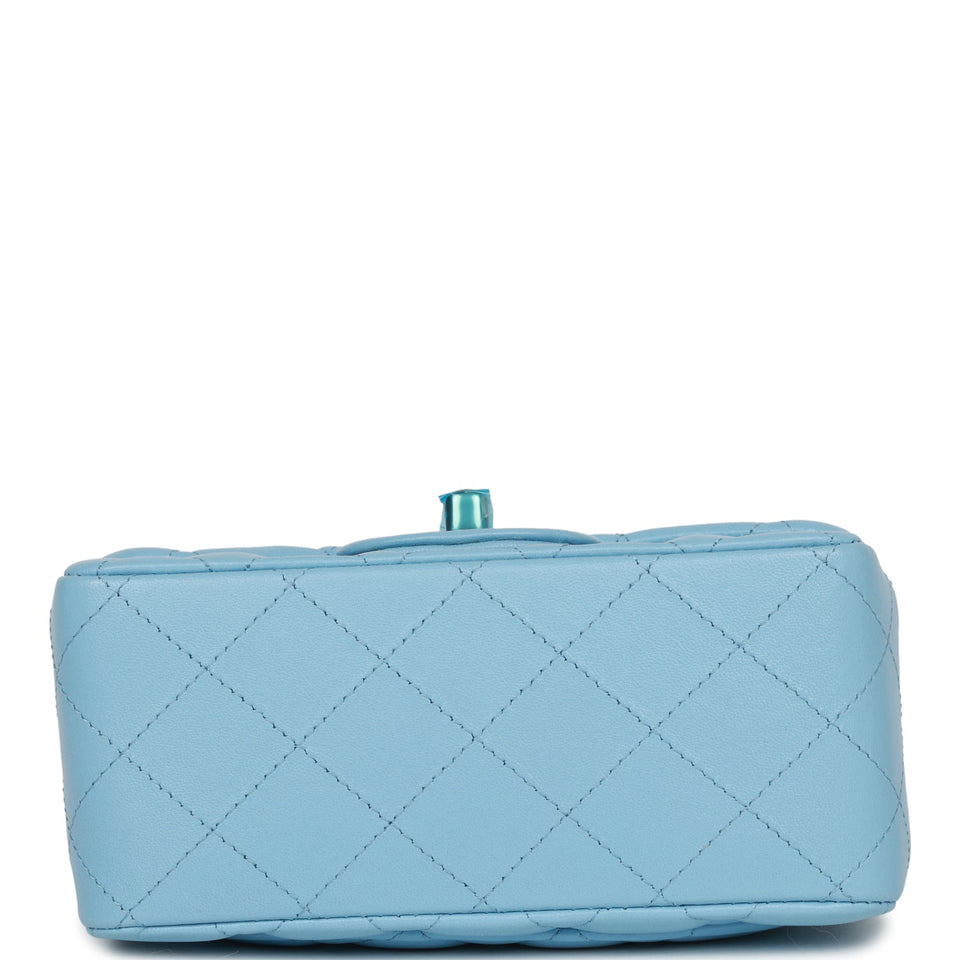 Chanel Mini Square Flap Bag Blue Lambskin Light Gold Hardware