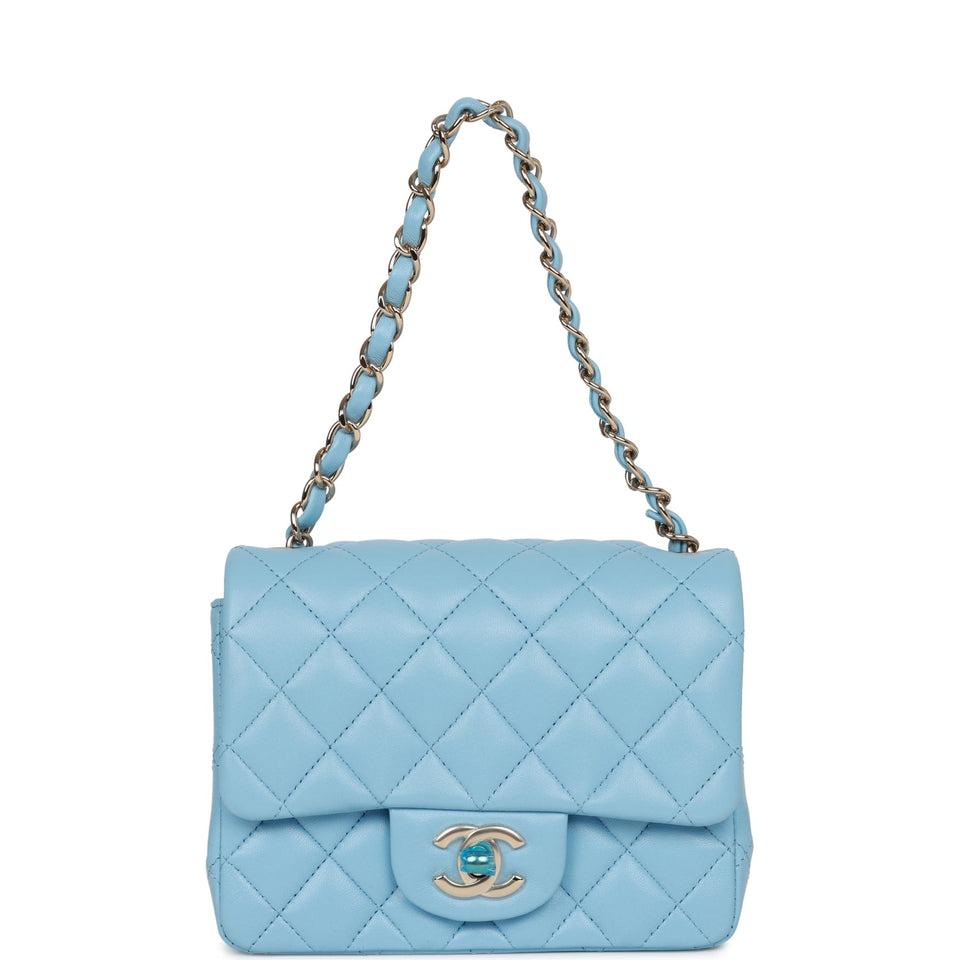Chanel Mini Square Flap Bag Blue Lambskin Light Gold Hardware