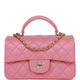 Chanel Mini Rectangular Flap with Top Handle Dark Pink Lambskin Light Gold Hardware