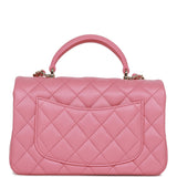 Chanel Mini Rectangular Flap with Top Handle Dark Pink Lambskin Light Gold Hardware