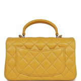 Chanel Mini Rectangular Flap with Top Handle Yellow Lambskin Light Gold Hardware