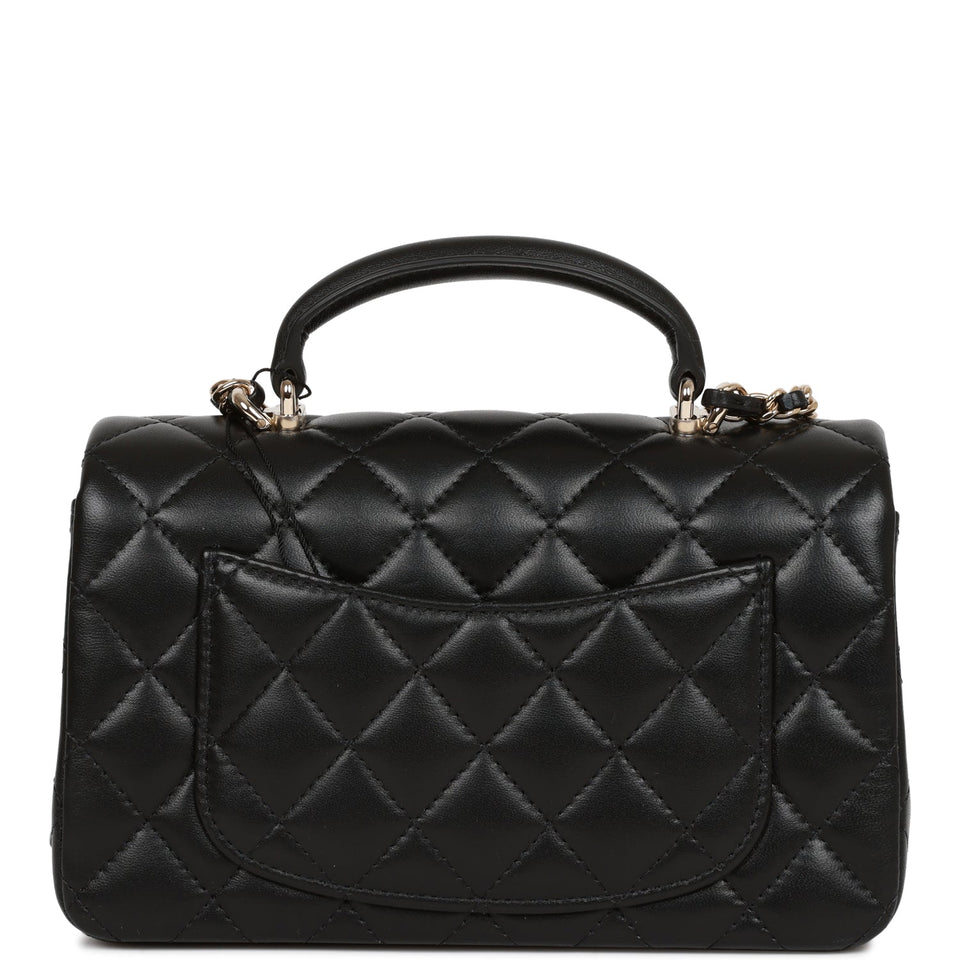 Chanel Mini Rectangular Flap Bag with Top Handle Black Lambskin Light Gold Hardware