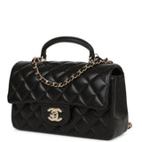Chanel Mini Rectangular Flap Bag with Top Handle Black Lambskin Light Gold Hardware