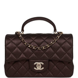 Chanel Mini Rectangular Flap Bag with Top Handle Burgundy Lambskin Light Gold Hardware