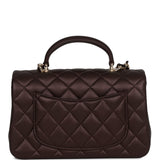 Chanel Mini Rectangular Flap Bag with Top Handle Burgundy Lambskin Light Gold Hardware