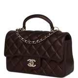 Chanel Mini Rectangular Flap Bag with Top Handle Burgundy Lambskin Light Gold Hardware