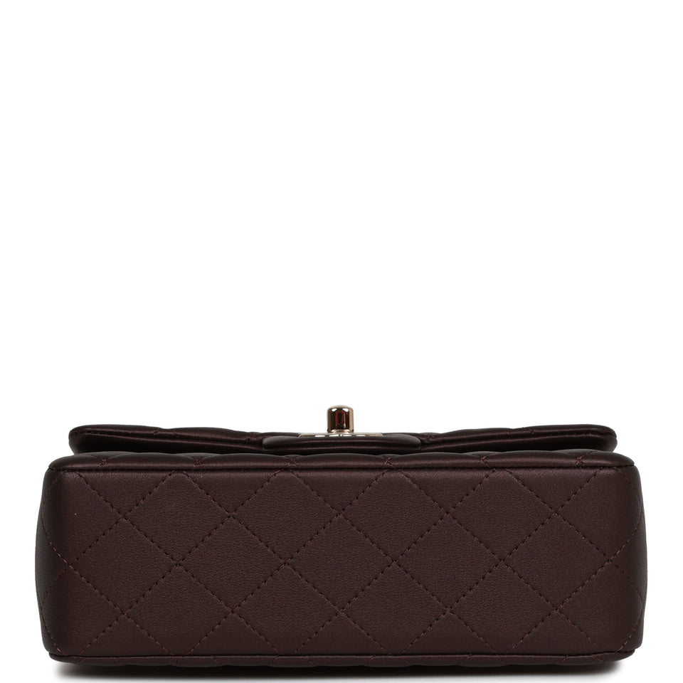 Chanel Mini Rectangular Flap Bag with Top Handle Burgundy Lambskin Light Gold Hardware