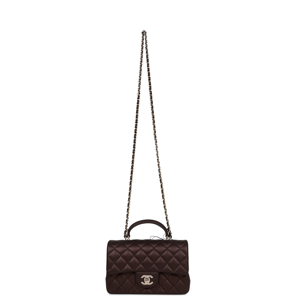Chanel Mini Rectangular Flap Bag with Top Handle Burgundy Lambskin Light Gold Hardware